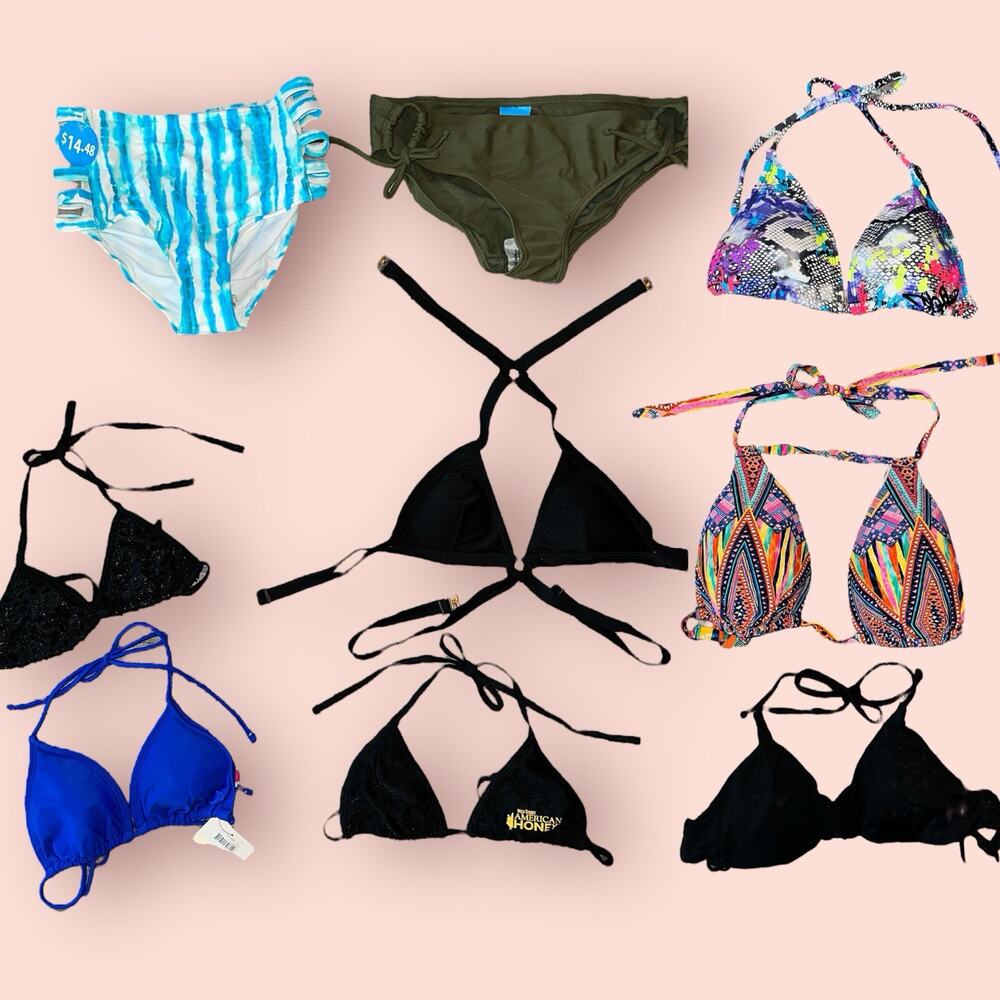 Y2K Baddie Triangle String Bikini Top Lot Adjustable Size Small OP Black Rainbow